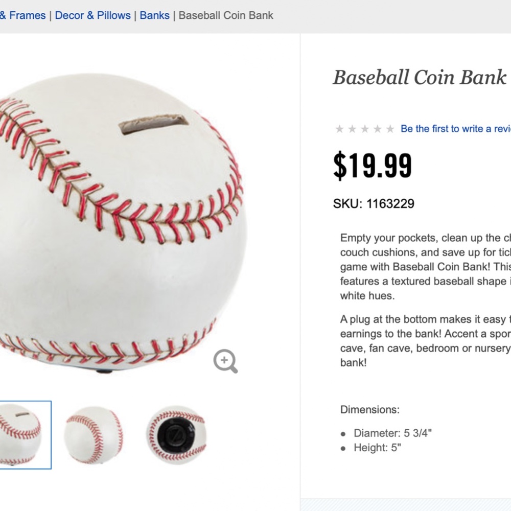 Baseball Piggy Bank, Coin Bank - Picture 5 of 5